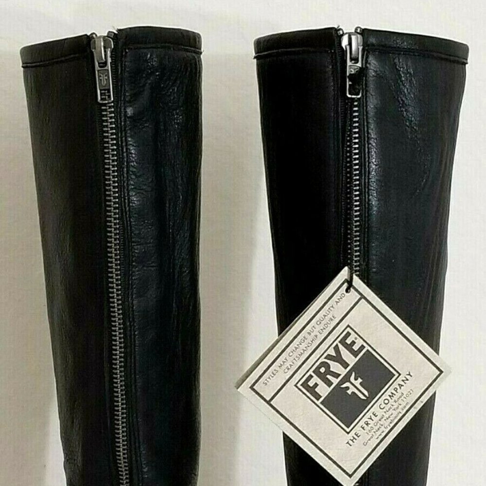 FRYE PHILLIP HARNESS EQUESTRIAN TALL RIDING BOOTS BLACK LEATHER ZIP 6.5 NWT - Picture 4 of 12